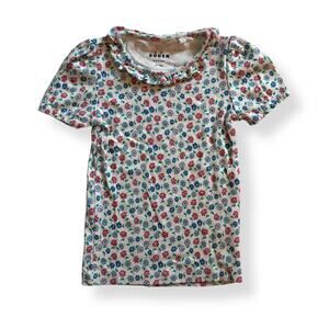 Mini Boden floral ruffle neck pointelle top